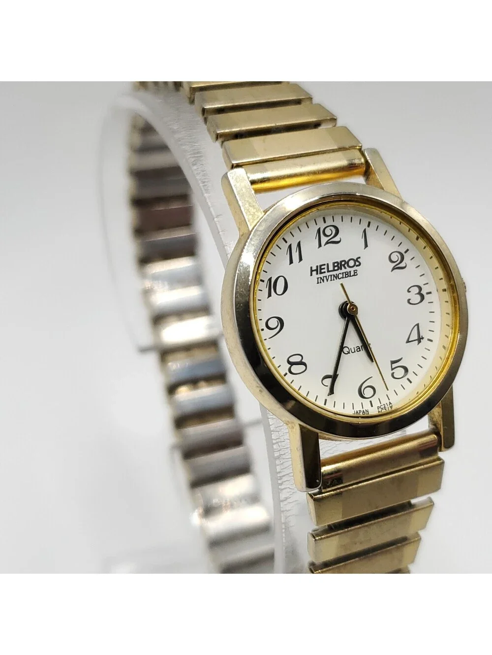 Helbros Invincible Quartz Womens Watch 25mm New Battery White Dial Gold Tone